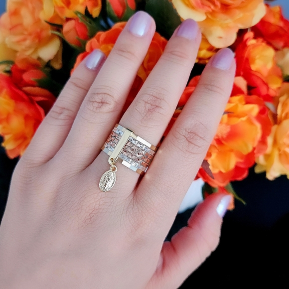 Lady of Guadalupe 7 Band Gold Plated Ring - Picture 2 of 4